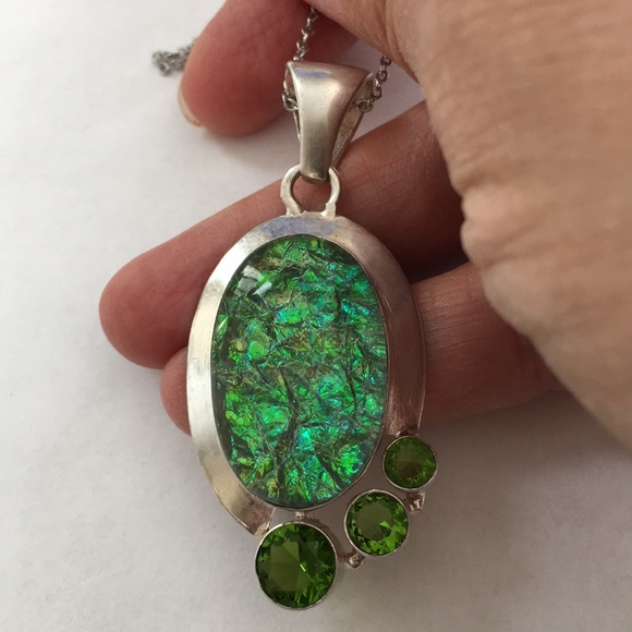 Ammolite peridot solid sterling silver pendant - Picture 10 of 10